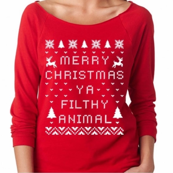 Merry Christmas Ya Filthy Animal Red 8 Bit Gamer Ugly Christmas Shirt Top XXL - Picture 2 of 2